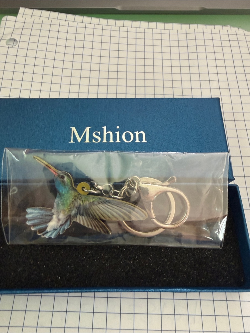 Blue Green Hummingbird Keychain for Pets Bird Lovers
